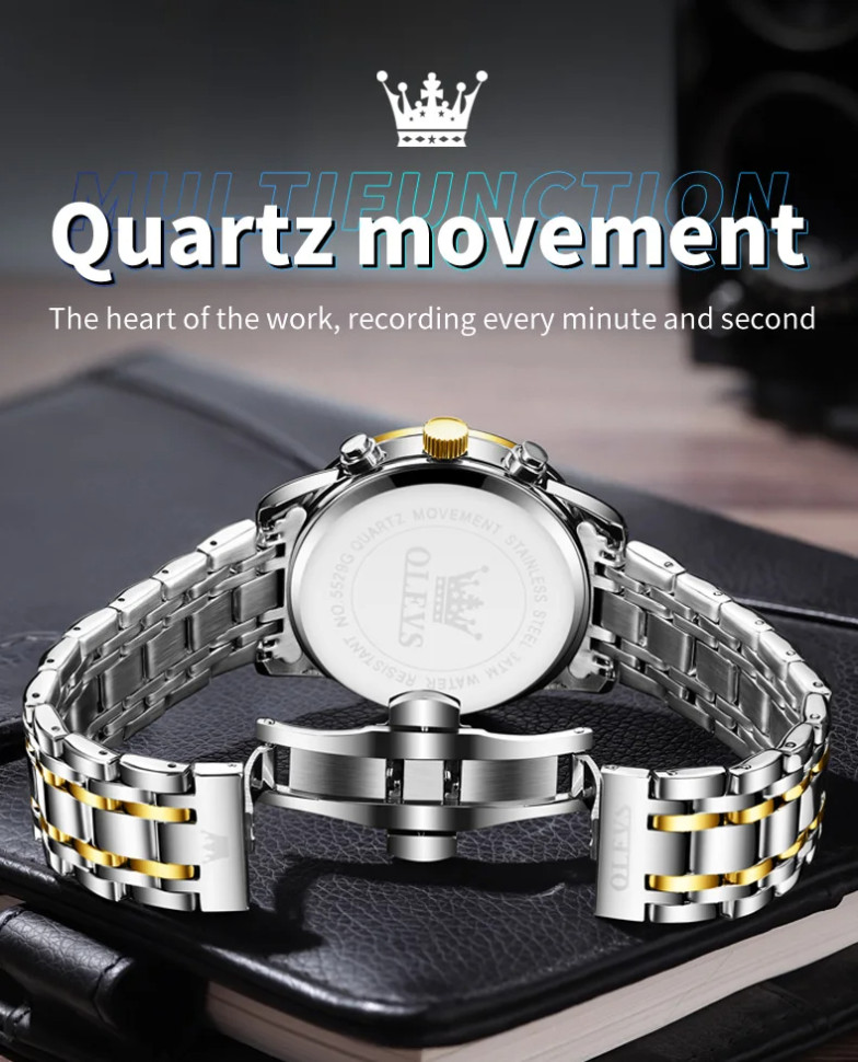 Чоловічий годинник Olevs silver + gold 