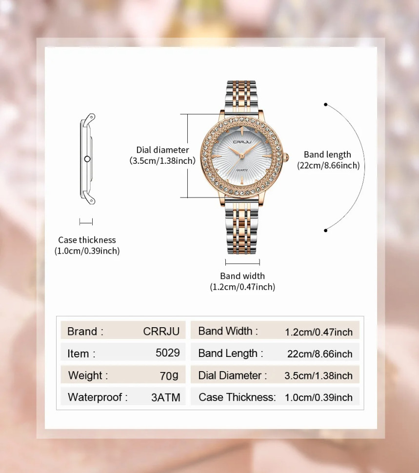Жіночий годинник CRRJU gold + silver