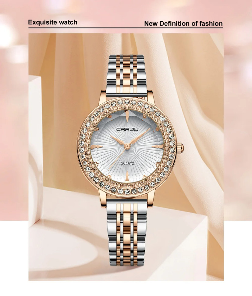 Жіночий годинник CRRJU gold + silver