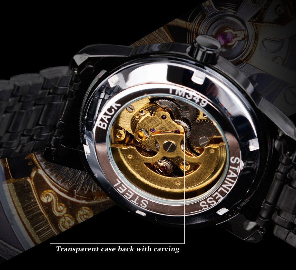 Чоловічий годинник механічний WINNER black 