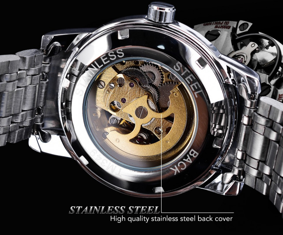 Чоловічий годинник механічний WINNER silver+gold+black