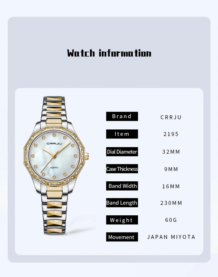 Жіночий годинник CRRJU gold + silver