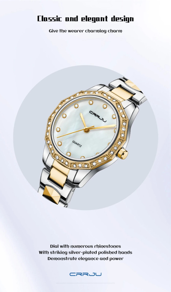 Жіночий годинник CRRJU gold + silver