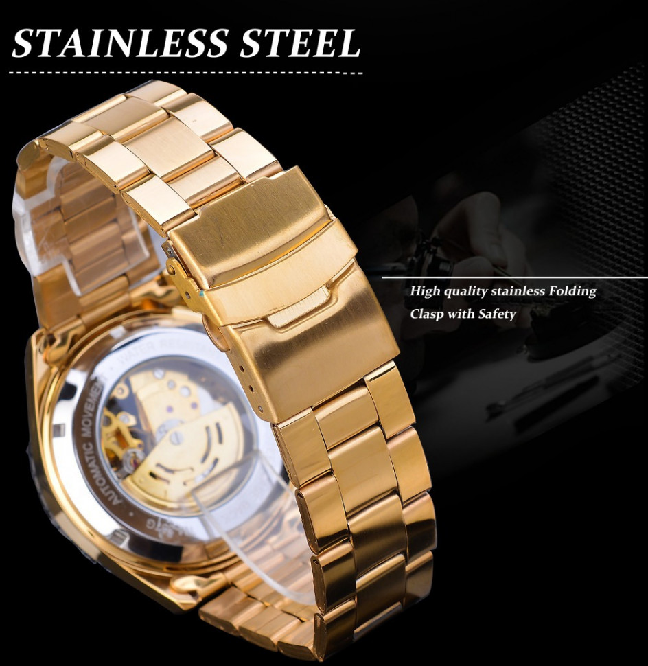 Чоловічий годинник механічний Forsining gold+black