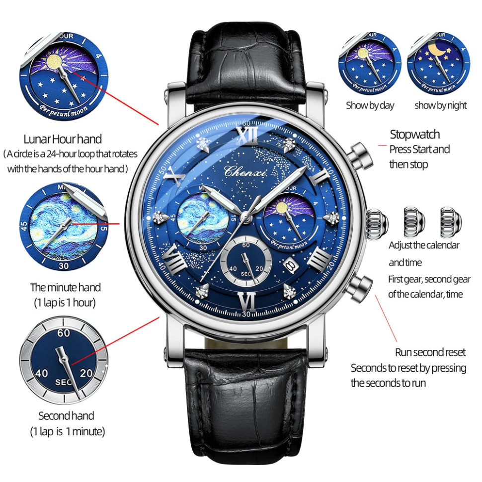 Чоловічий годинник CHENXI silver + black