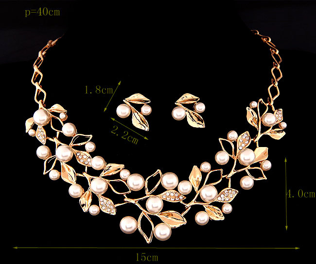 Комплект біжутерії позолочений з кристалами і перлами №48002 