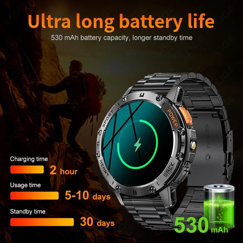 Смарт-годинник протиударний Smart Device 25 silver steel, 2 ремінці