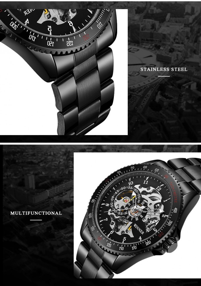 Чоловічий годинник механічний WINNER black