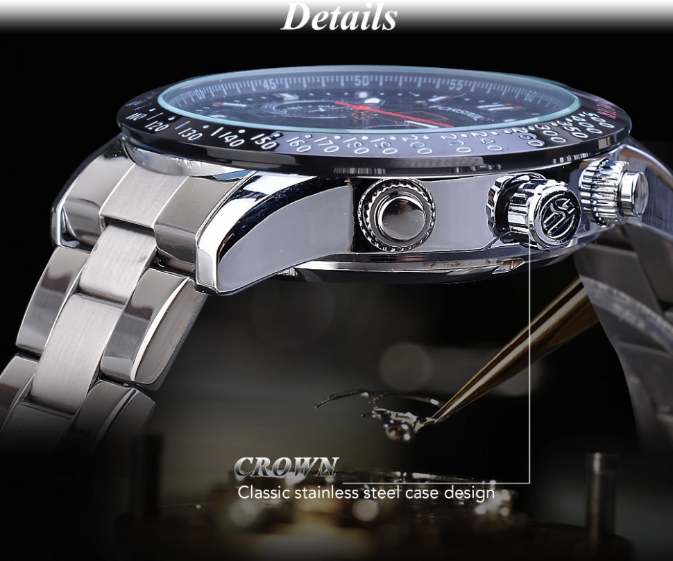 Чоловічий годинник механічний Forsining silver+black