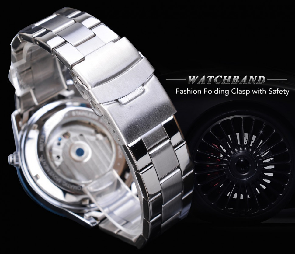 Чоловічий годинник механічний Forsining silver+black