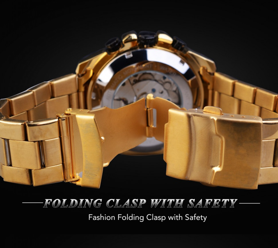 Чоловічий годинник механічний Forsining gold+black
