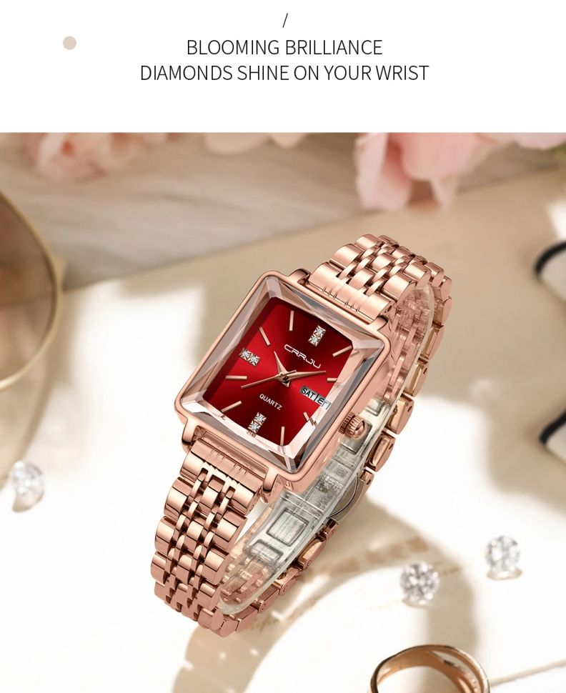 Жіночий годинник CRRJU gold + red