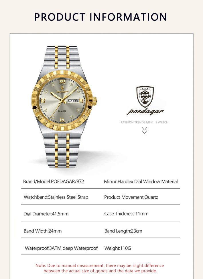 Чоловічий годинник Poedagar gold + grey