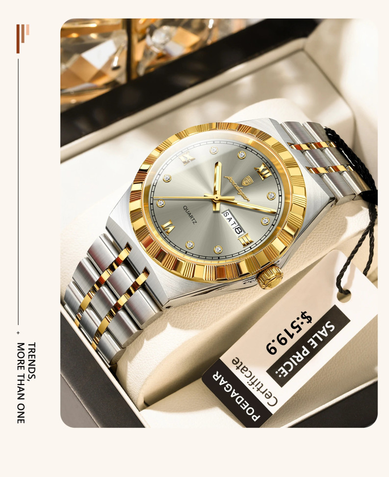 Чоловічий годинник Poedagar gold + grey