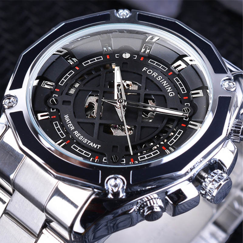 Чоловічий годинник механічний Forsining silver+black