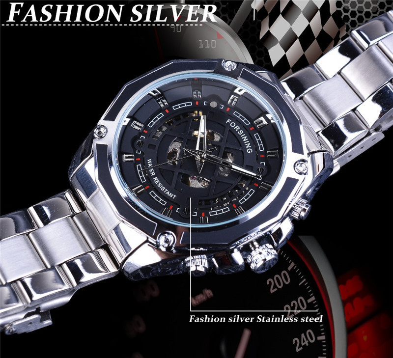 Чоловічий годинник механічний Forsining silver+black