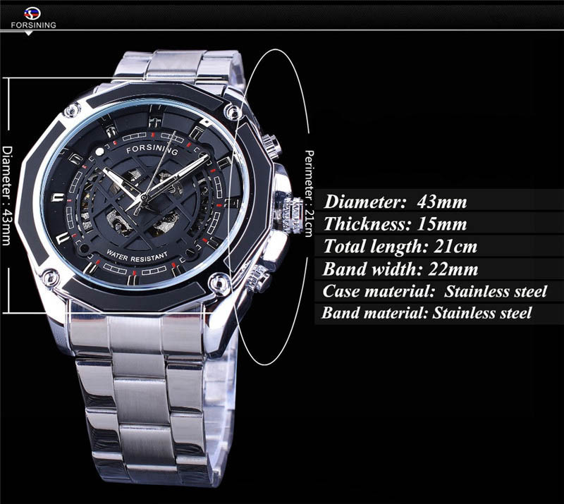 Чоловічий годинник механічний Forsining silver+black
