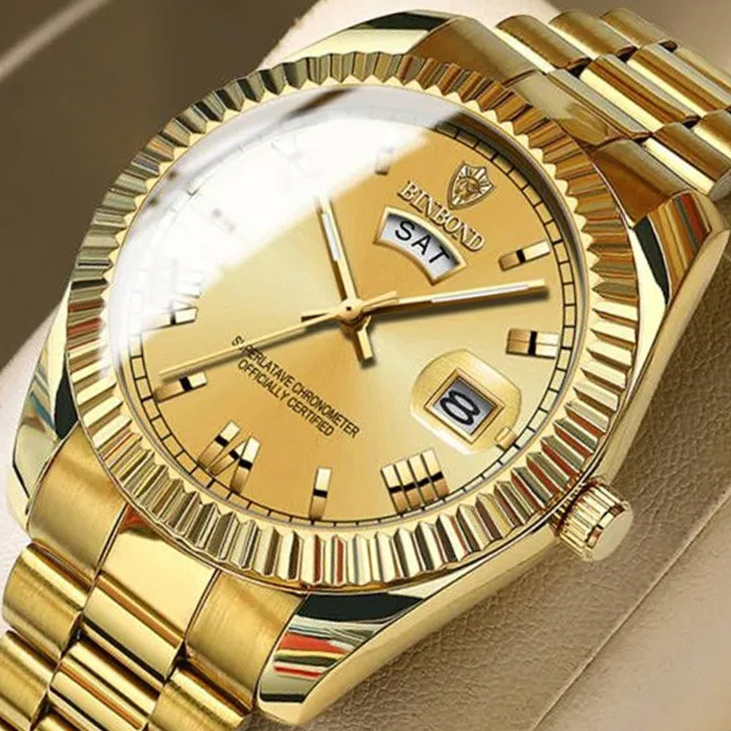 Чоловічий годинник BINBOND gold + gold