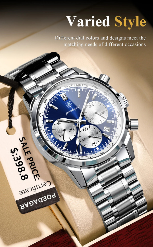 Чоловічий годинник Poedagar silver + blue