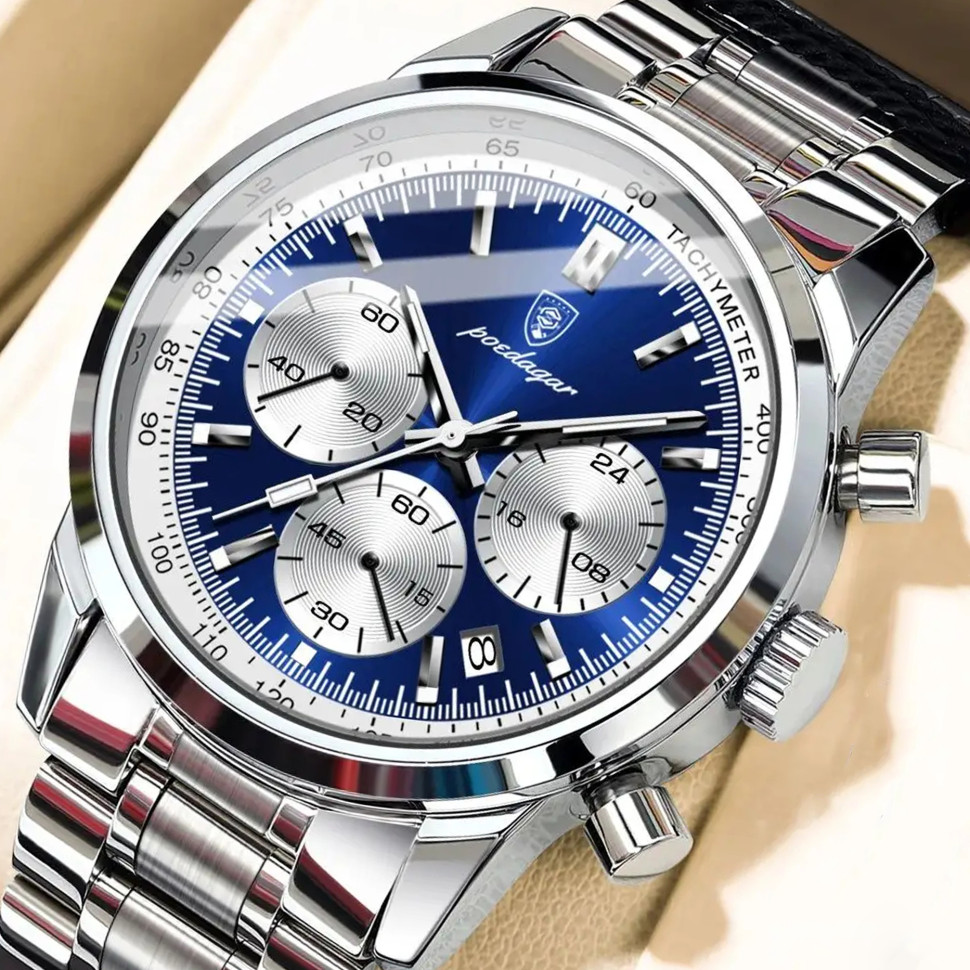 Чоловічий годинник Poedagar silver + blue