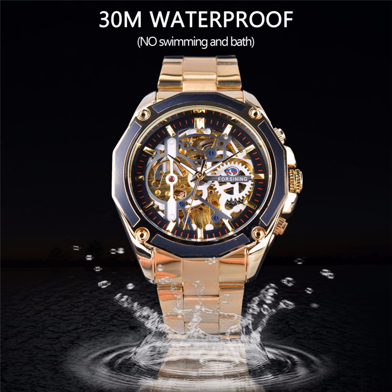Чоловічий годинник механічний Forsining gold+black 
