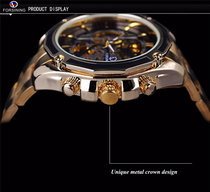 Чоловічий годинник механічний Forsining gold+black 