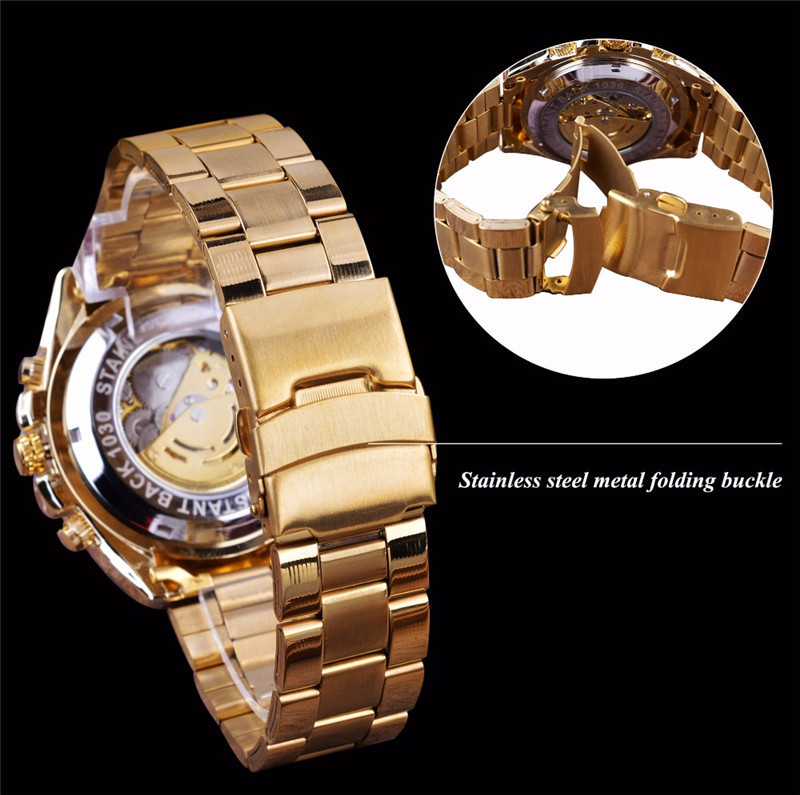 Чоловічий годинник механічний Forsining gold+black 