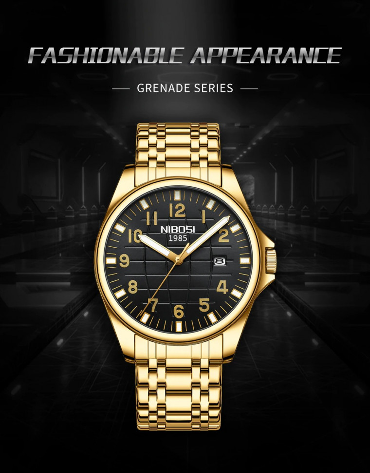 Чоловічий годинник NIBOSI gold+black