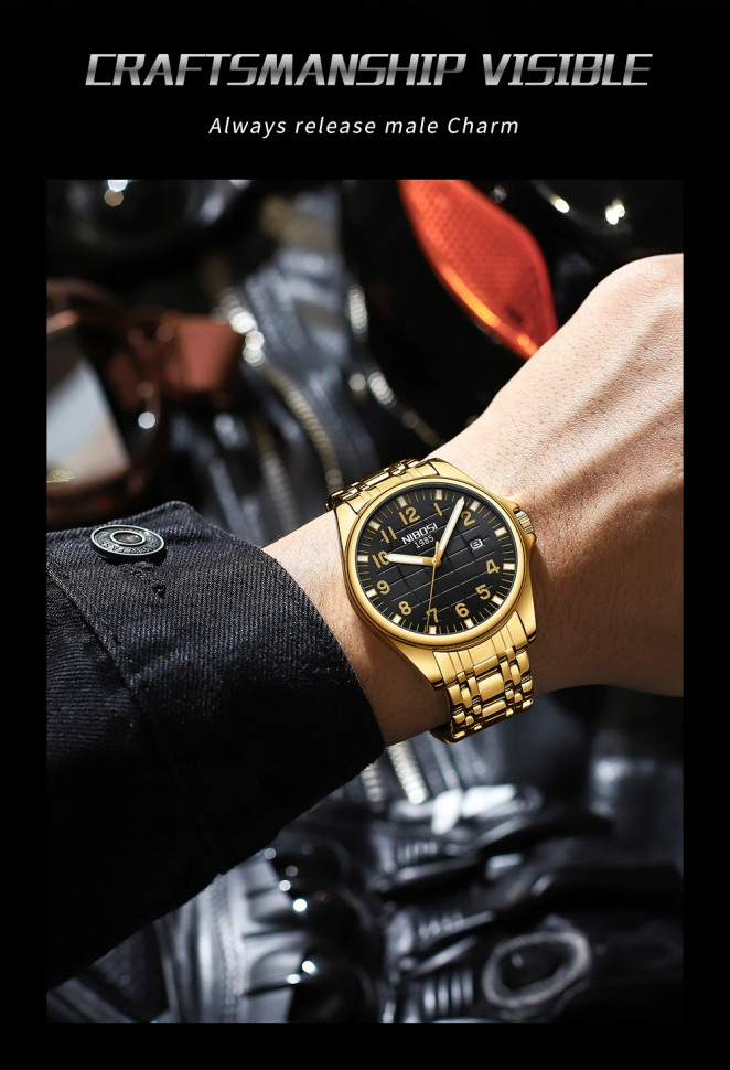 Чоловічий годинник NIBOSI gold+black
