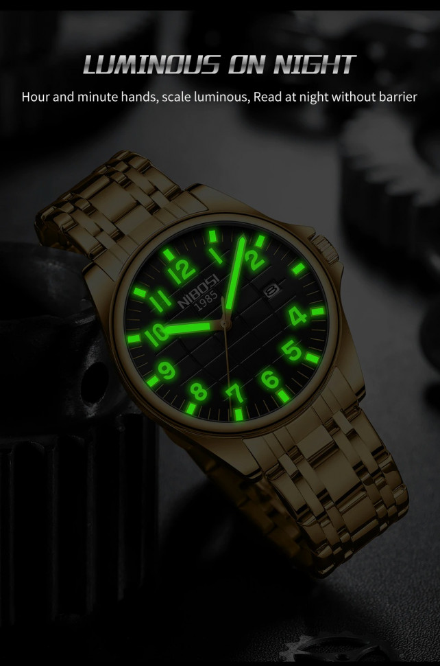 Чоловічий годинник NIBOSI gold+black