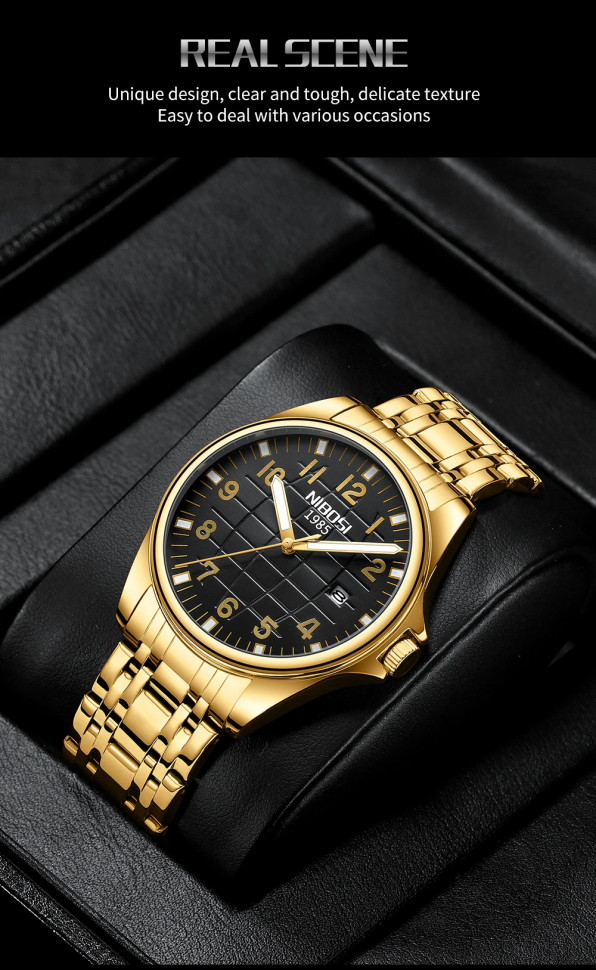 Чоловічий годинник NIBOSI gold+black