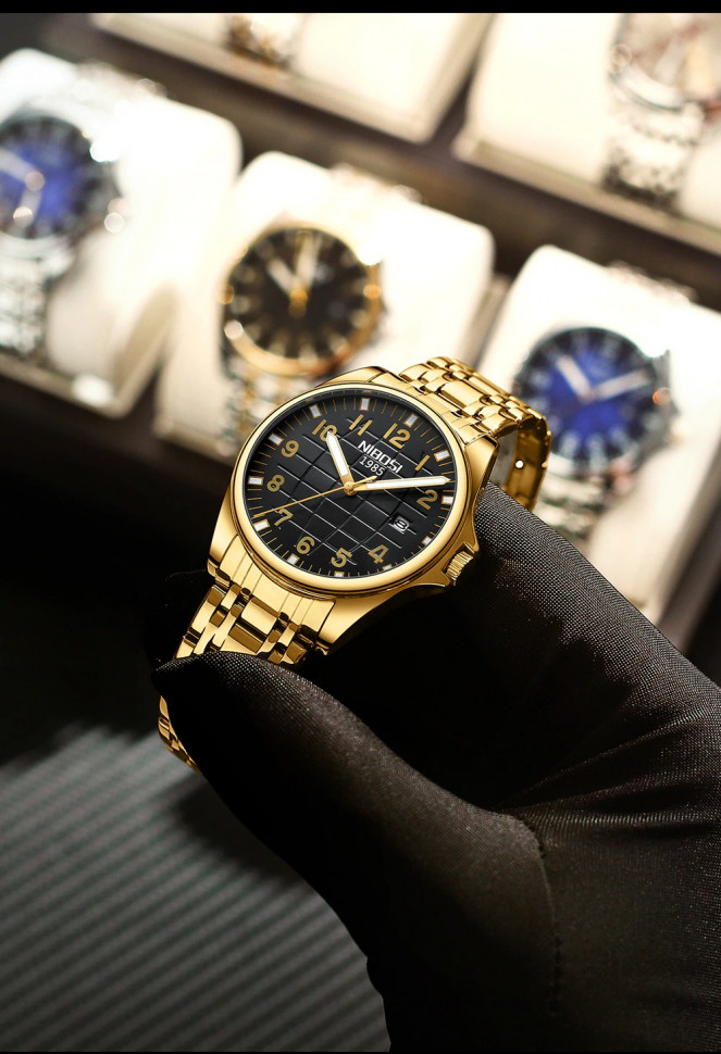 Чоловічий годинник NIBOSI gold+black