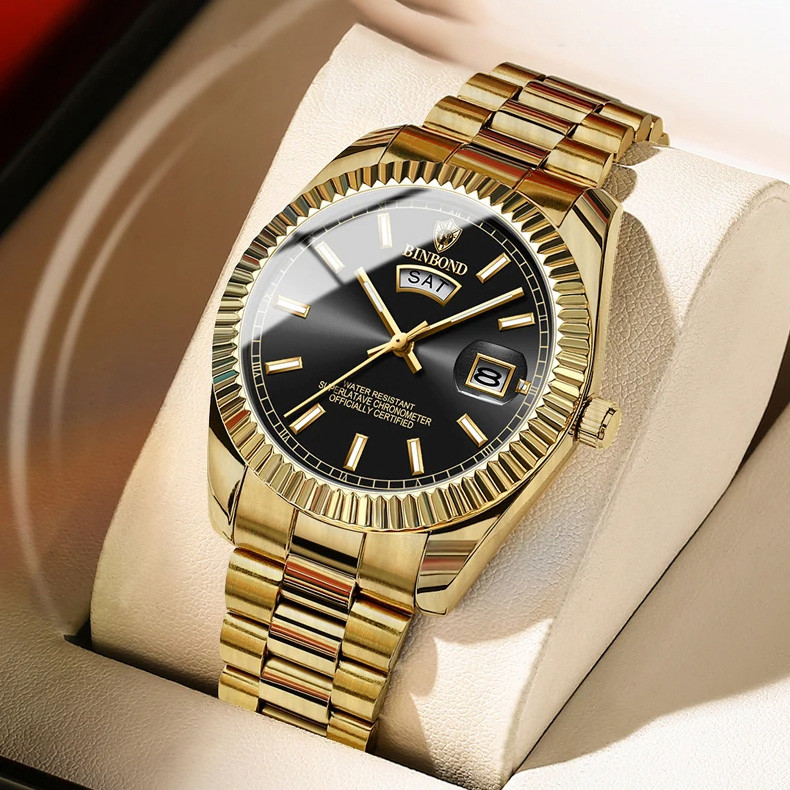 Чоловічий годинник BINBOND gold + black
