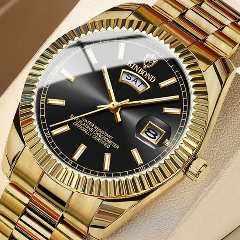 Чоловічий годинник BINBOND gold + black