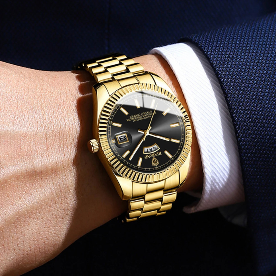 Чоловічий годинник BINBOND gold + black