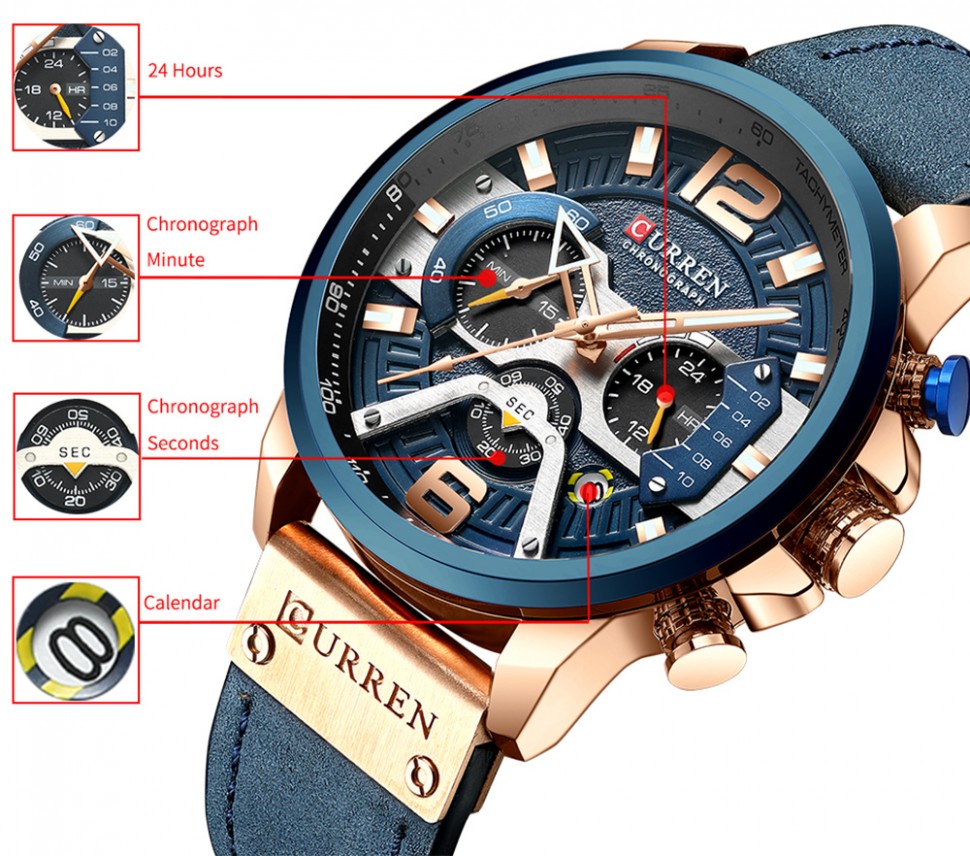 Чоловічий годинник CURREN blue+gold
