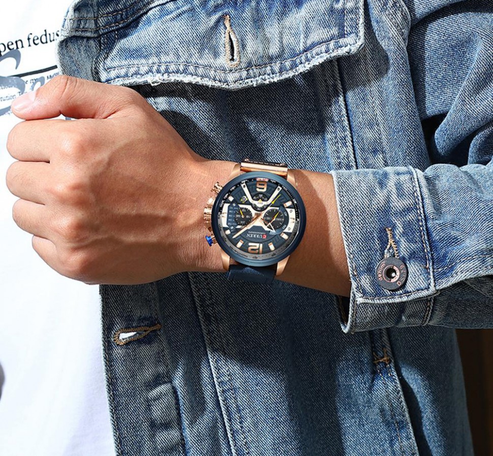 Чоловічий годинник CURREN blue+gold