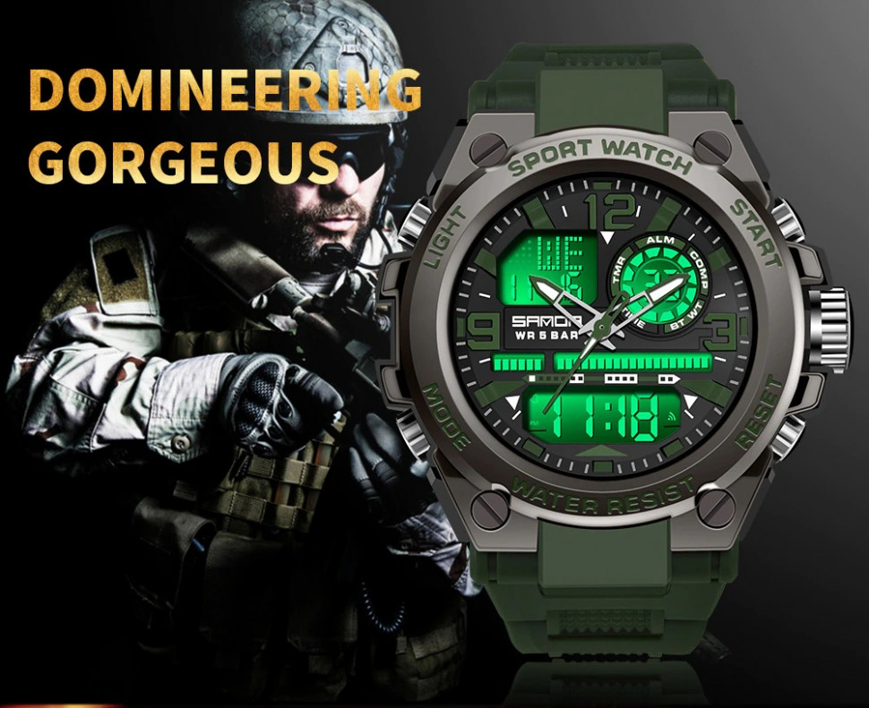 Чоловічий годинник SANDA Army green