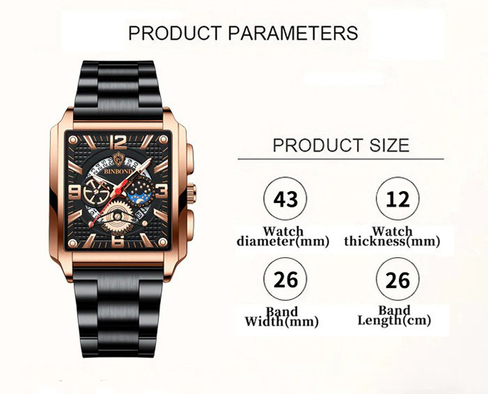 Чоловічий годинник BINBOND black+gold