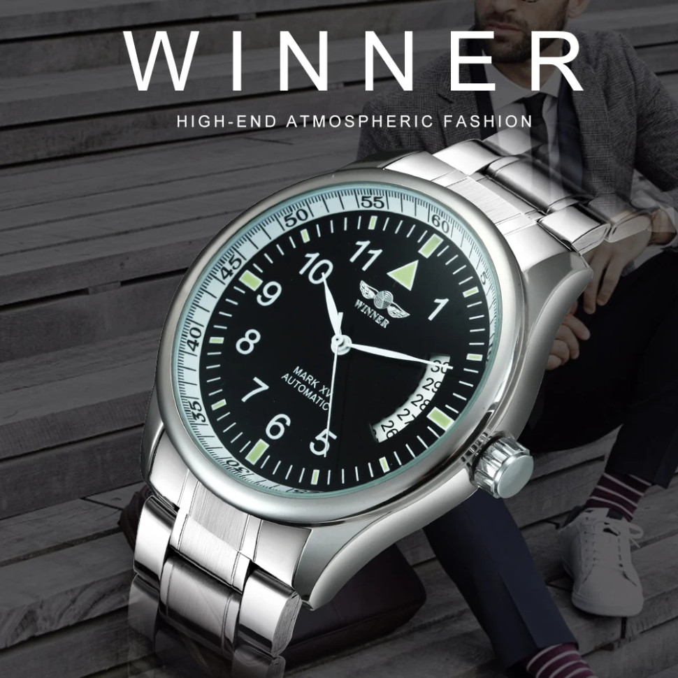 Чоловічий годинник механічний WINNER silver + steel