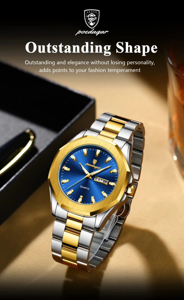 Чоловічий годинник Poedagar  gold+blue