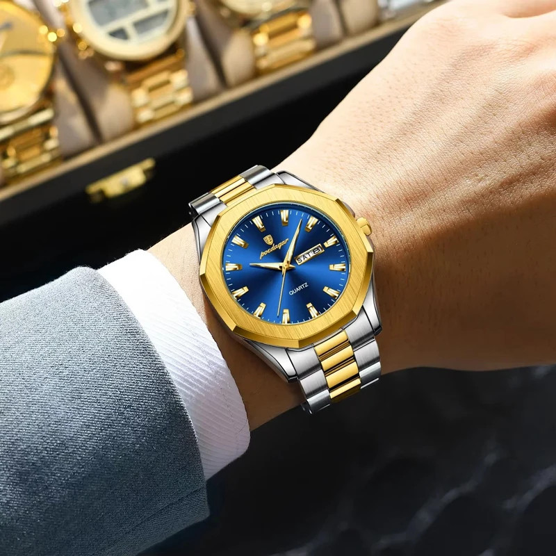 Чоловічий годинник Poedagar  gold+blue