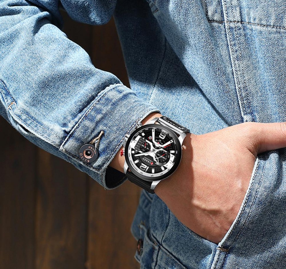 Чоловічий годинник CURREN black+silver