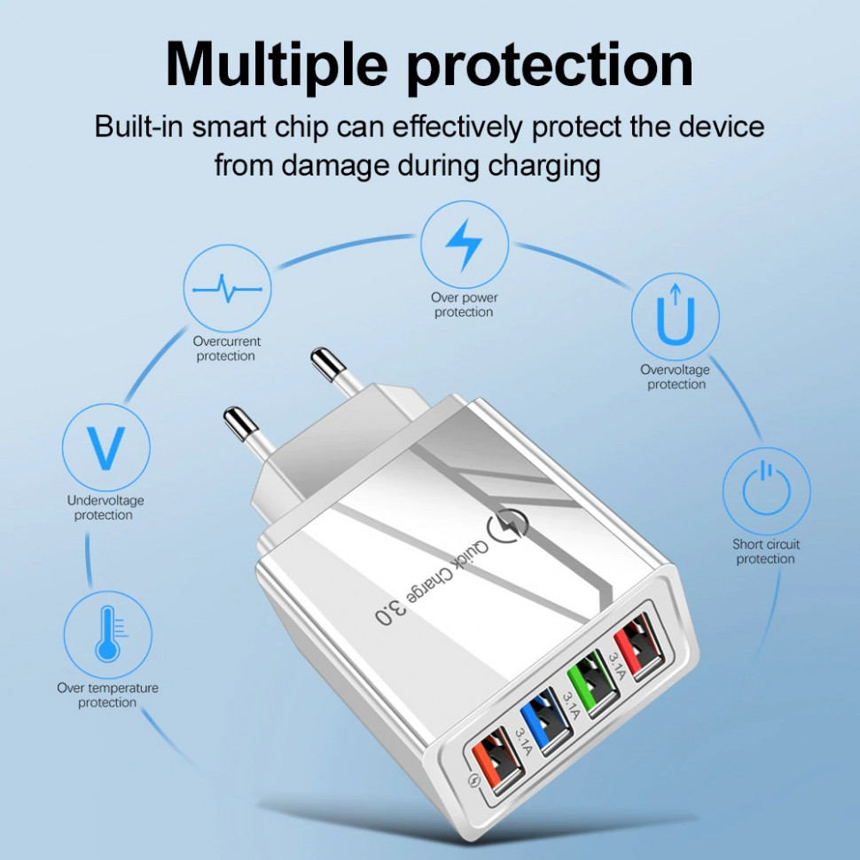 Зарядний пристрій 4xUSB Quick Charge 3.1A 45W Maх
