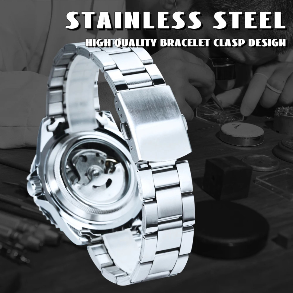Чоловічий годинник механічний WINNER silver + steel 