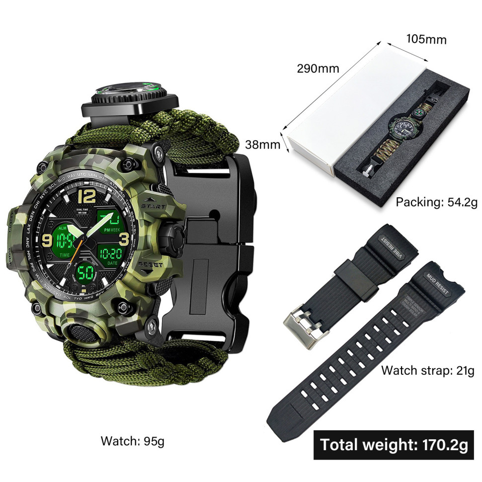 Чоловічий годинник Survival army green | 2 ремінці
