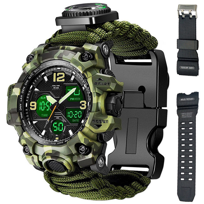 Чоловічий годинник Survival army green | 2 ремінці
