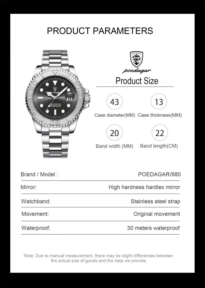 Чоловічий годинник Poedagar silver