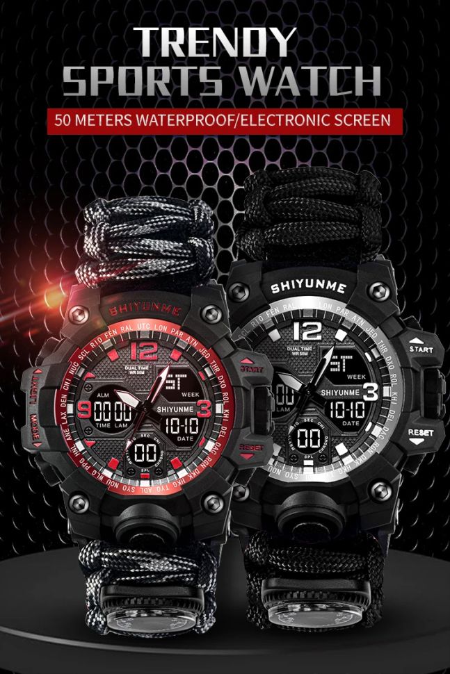 Чоловічий годинник Survival black | 2 ремінці