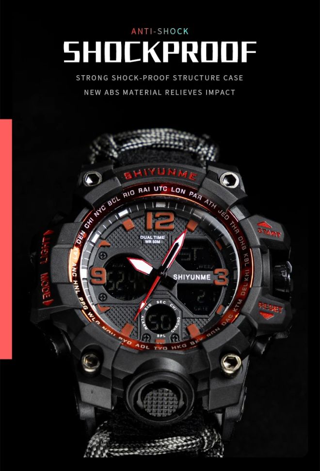 Чоловічий годинник Survival black | 2 ремінці